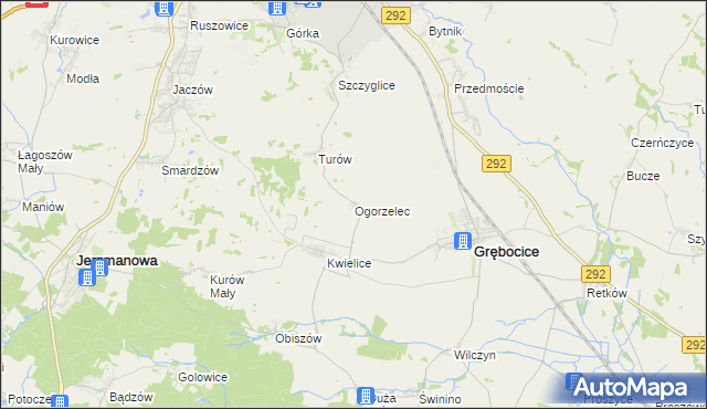 mapa Ogorzelec gmina Grębocice, Ogorzelec gmina Grębocice na mapie Targeo