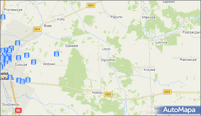 mapa Ogrodniki gmina Bielsk Podlaski, Ogrodniki gmina Bielsk Podlaski na mapie Targeo