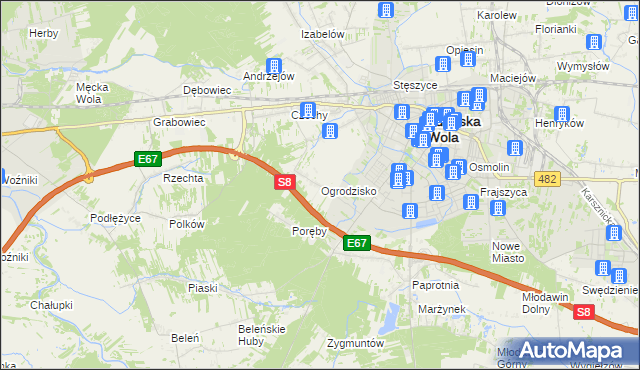 mapa Ogrodzisko gmina Zduńska Wola, Ogrodzisko gmina Zduńska Wola na mapie Targeo