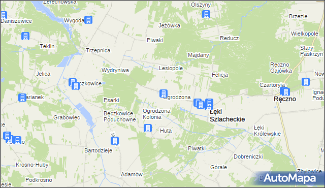 mapa Ogrodzona gmina Łęki Szlacheckie, Ogrodzona gmina Łęki Szlacheckie na mapie Targeo