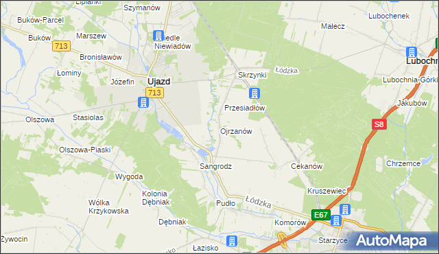 mapa Ojrzanów gmina Ujazd, Ojrzanów gmina Ujazd na mapie Targeo