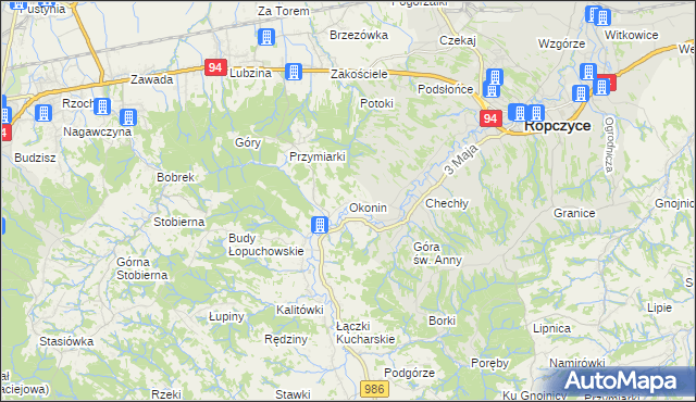 mapa Okonin gmina Ropczyce, Okonin gmina Ropczyce na mapie Targeo