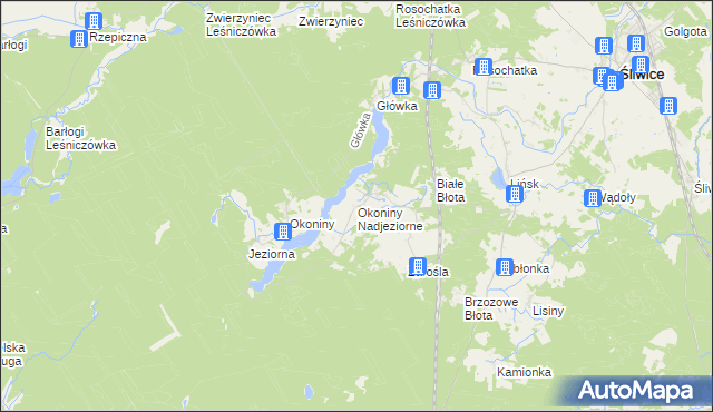 mapa Okoniny Nadjeziorne, Okoniny Nadjeziorne na mapie Targeo