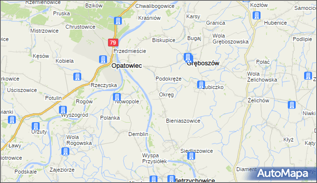 mapa Okręg gmina Gręboszów, Okręg gmina Gręboszów na mapie Targeo