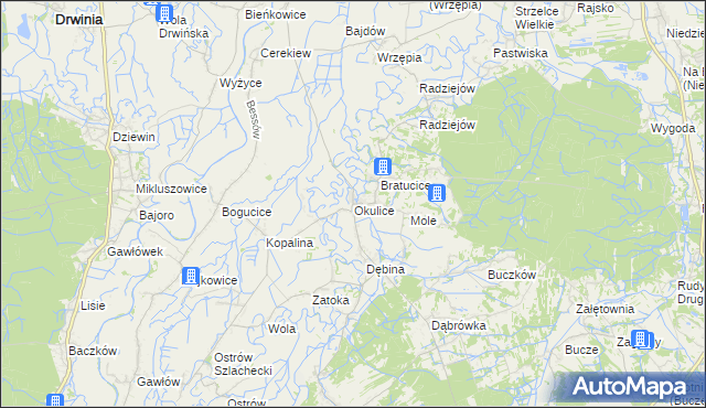 mapa Okulice gmina Rzezawa, Okulice gmina Rzezawa na mapie Targeo
