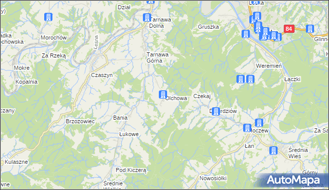 mapa Olchowa gmina Zagórz, Olchowa gmina Zagórz na mapie Targeo