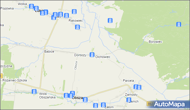 mapa Olchowiec gmina Obsza, Olchowiec gmina Obsza na mapie Targeo