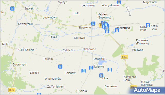 mapa Olchowiec gmina Wierzbica, Olchowiec gmina Wierzbica na mapie Targeo