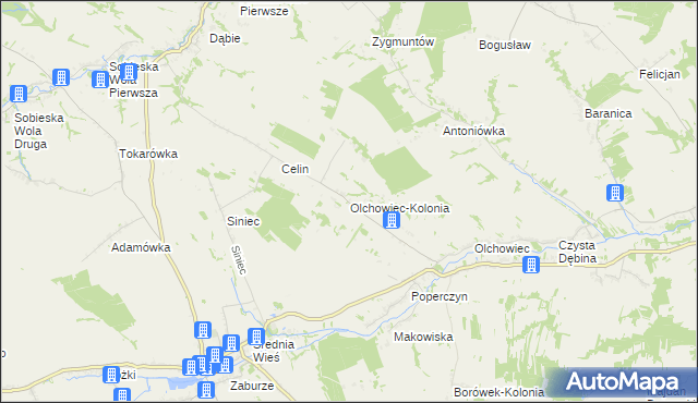 mapa Olchowiec-Kolonia gmina Żółkiewka, Olchowiec-Kolonia gmina Żółkiewka na mapie Targeo