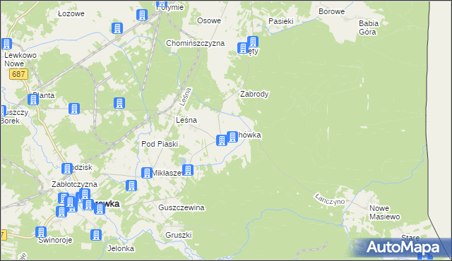 mapa Olchówka gmina Narewka, Olchówka gmina Narewka na mapie Targeo