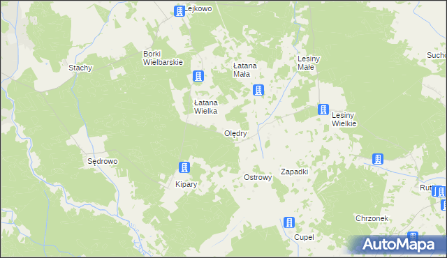 mapa Olędry gmina Wielbark, Olędry gmina Wielbark na mapie Targeo