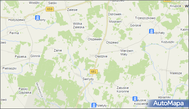 mapa Olędzkie, Olędzkie na mapie Targeo