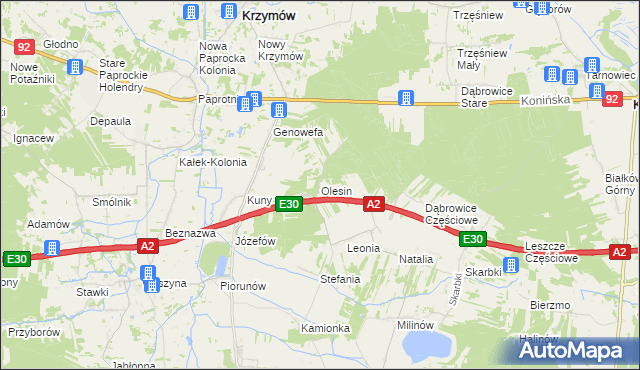 mapa Olesin gmina Władysławów, Olesin gmina Władysławów na mapie Targeo