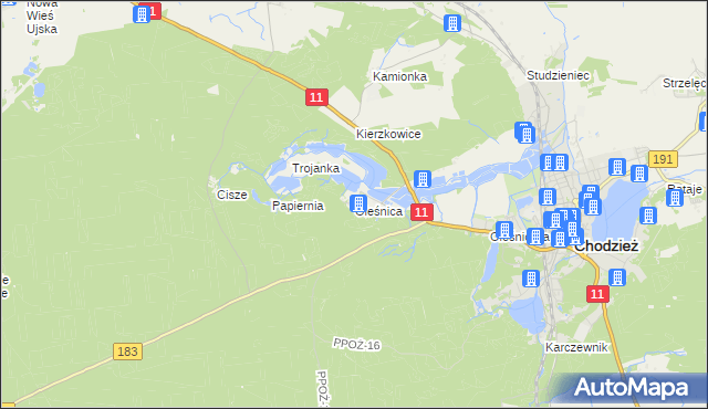 mapa Oleśnica gmina Chodzież, Oleśnica gmina Chodzież na mapie Targeo