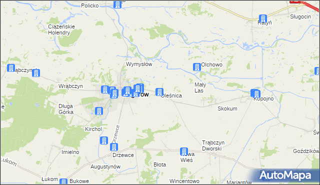 mapa Oleśnica gmina Zagórów, Oleśnica gmina Zagórów na mapie Targeo