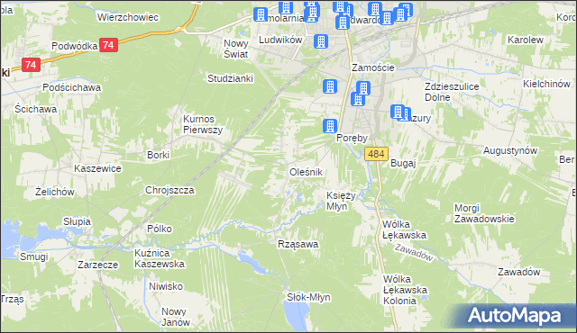 mapa Oleśnik gmina Bełchatów, Oleśnik gmina Bełchatów na mapie Targeo