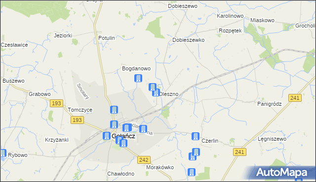 mapa Oleszno gmina Gołańcz, Oleszno gmina Gołańcz na mapie Targeo