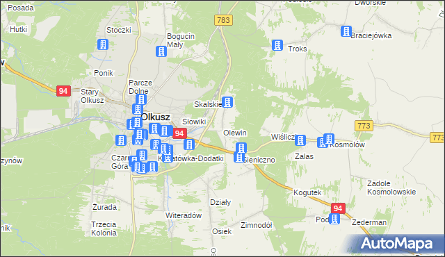 mapa Olewin gmina Olkusz, Olewin gmina Olkusz na mapie Targeo