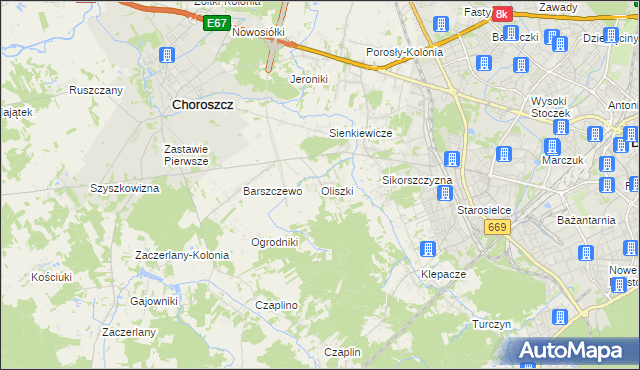 mapa Oliszki gmina Choroszcz, Oliszki gmina Choroszcz na mapie Targeo