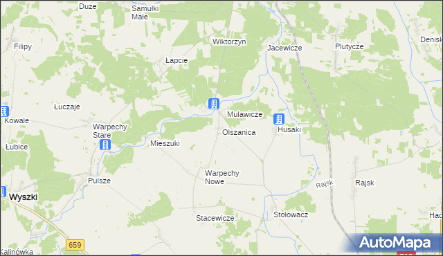 mapa Olszanica gmina Wyszki, Olszanica gmina Wyszki na mapie Targeo