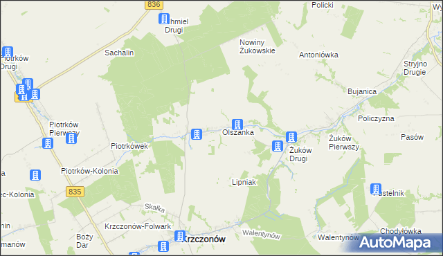 mapa Olszanka gmina Krzczonów, Olszanka gmina Krzczonów na mapie Targeo