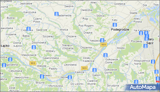 mapa Olszanka gmina Podegrodzie, Olszanka gmina Podegrodzie na mapie Targeo