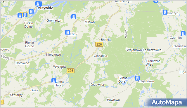 mapa Olszanka gmina Przywidz, Olszanka gmina Przywidz na mapie Targeo