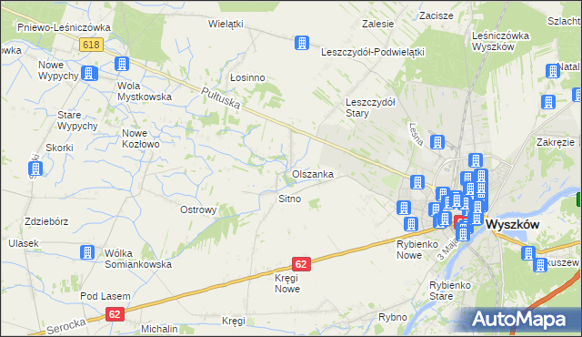 mapa Olszanka gmina Wyszków, Olszanka gmina Wyszków na mapie Targeo