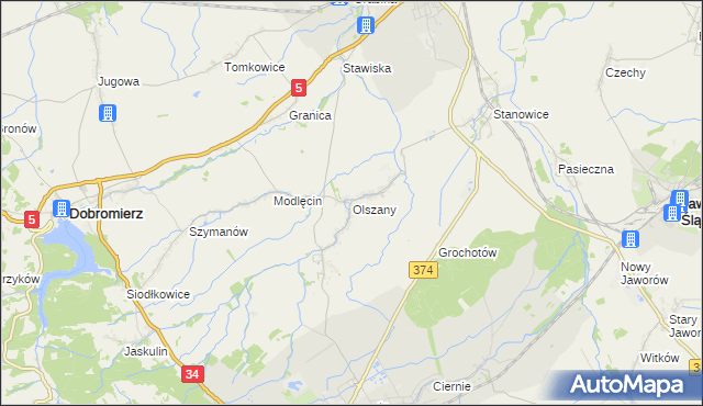 mapa Olszany gmina Strzegom, Olszany gmina Strzegom na mapie Targeo