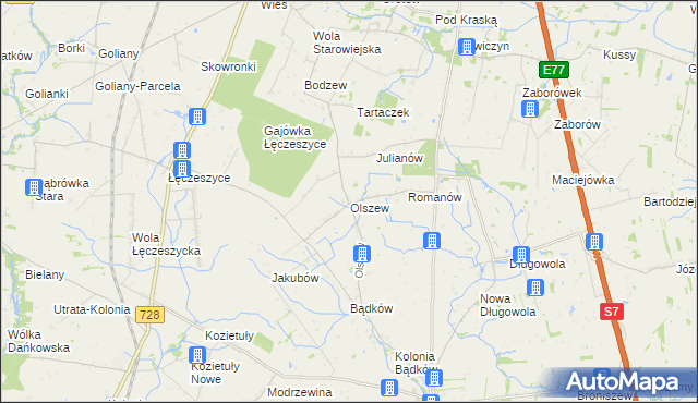 mapa Olszew gmina Goszczyn, Olszew gmina Goszczyn na mapie Targeo