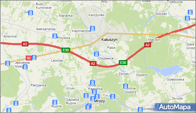 mapa Olszewice gmina Kałuszyn, Olszewice gmina Kałuszyn na mapie Targeo