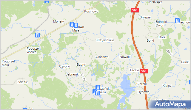 mapa Olszewo gmina Prostki, Olszewo gmina Prostki na mapie Targeo