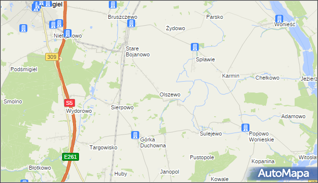 mapa Olszewo gmina Śmigiel, Olszewo gmina Śmigiel na mapie Targeo