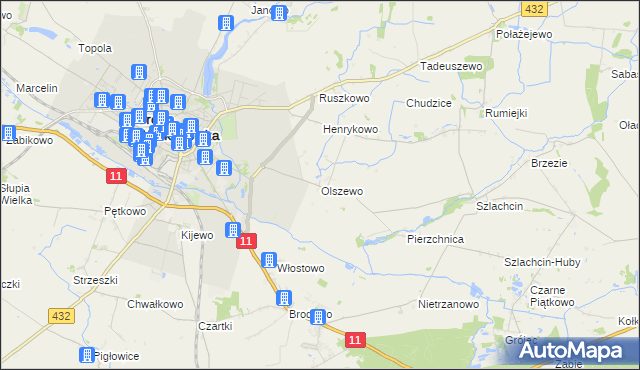 mapa Olszewo gmina Środa Wielkopolska, Olszewo gmina Środa Wielkopolska na mapie Targeo