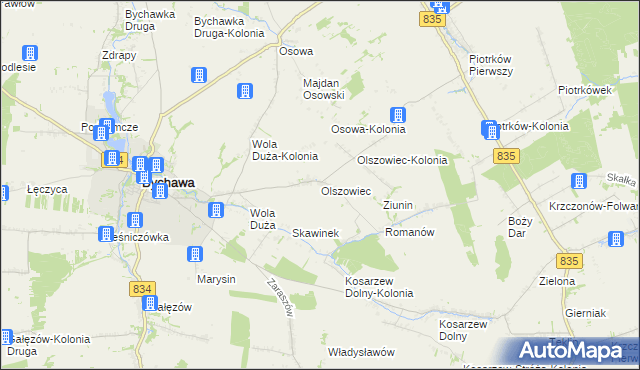 mapa Olszowiec gmina Bychawa, Olszowiec gmina Bychawa na mapie Targeo