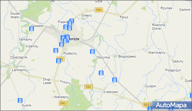 mapa Olszynka gmina Korsze, Olszynka gmina Korsze na mapie Targeo