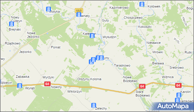 mapa Olszyny gmina Piątnica, Olszyny gmina Piątnica na mapie Targeo