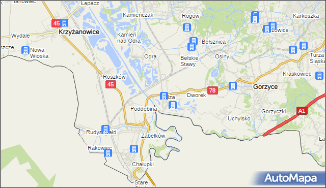 mapa Olza gmina Gorzyce, Olza gmina Gorzyce na mapie Targeo