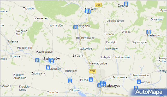 mapa Opatkowice gmina Działoszyce, Opatkowice gmina Działoszyce na mapie Targeo