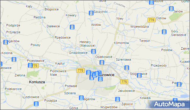 mapa Opatkowice gmina Proszowice, Opatkowice gmina Proszowice na mapie Targeo