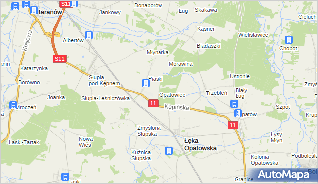 mapa Opatowiec gmina Łęka Opatowska, Opatowiec gmina Łęka Opatowska na mapie Targeo