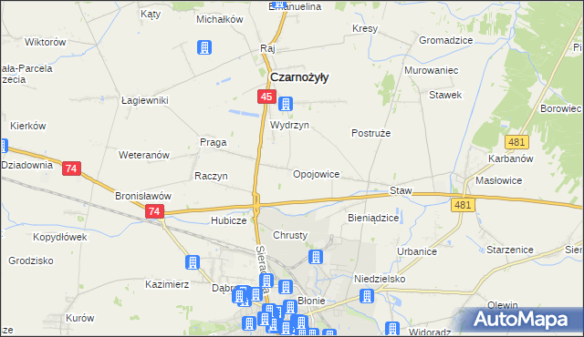 mapa Opojowice, Opojowice na mapie Targeo