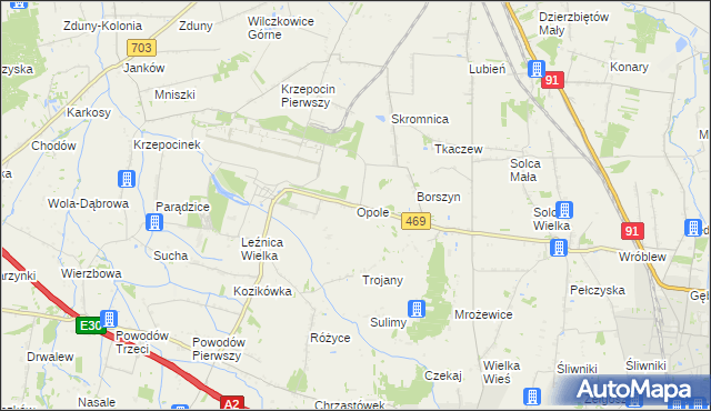 mapa Opole gmina Parzęczew, Opole gmina Parzęczew na mapie Targeo