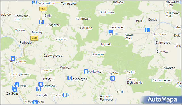 mapa Orkanów, Orkanów na mapie Targeo