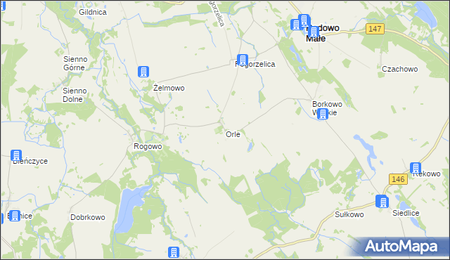 mapa Orle gmina Radowo Małe, Orle gmina Radowo Małe na mapie Targeo