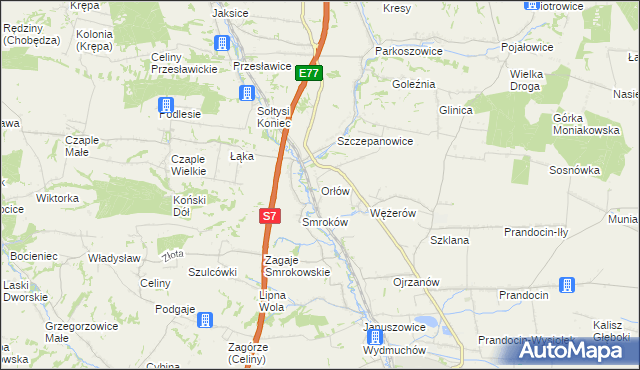 mapa Orłów gmina Słomniki, Orłów gmina Słomniki na mapie Targeo