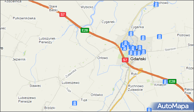 mapa Orłowo gmina Nowy Dwór Gdański, Orłowo gmina Nowy Dwór Gdański na mapie Targeo