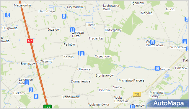 mapa Orzechowo gmina Jasieniec, Orzechowo gmina Jasieniec na mapie Targeo