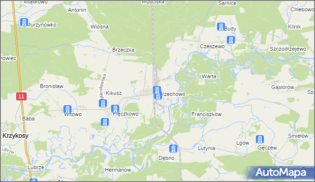 mapa Orzechowo gmina Miłosław, Orzechowo gmina Miłosław na mapie Targeo