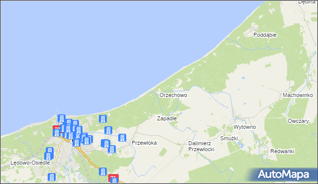 mapa Orzechowo gmina Ustka, Orzechowo gmina Ustka na mapie Targeo